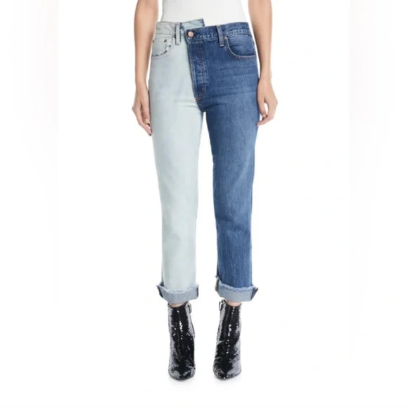 ALICE + OLIVIA Amazing Two Tone High Rise Boyfriend Jeans {C2} - Picture 5 of 10